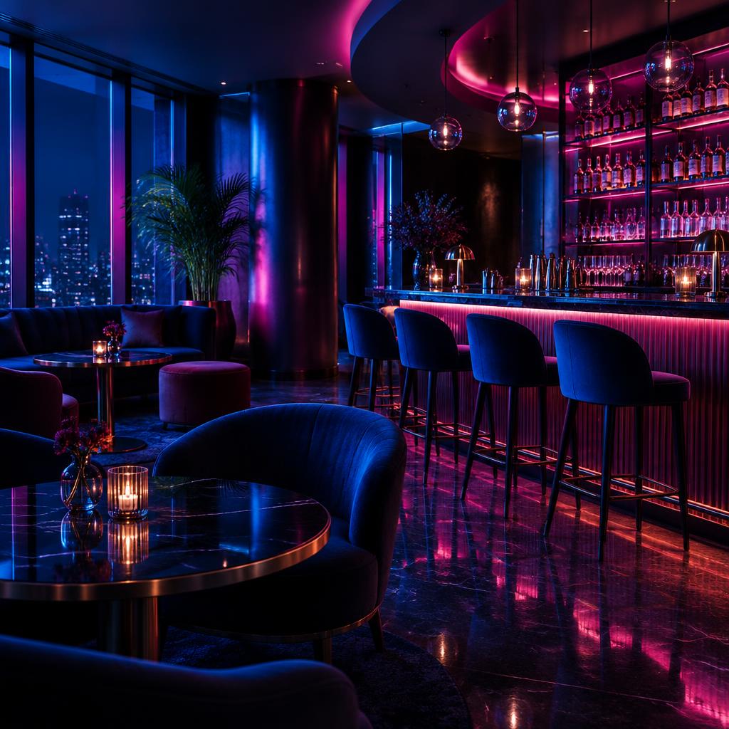 Blue and magenta lounge lighting — nightlife concept imagery